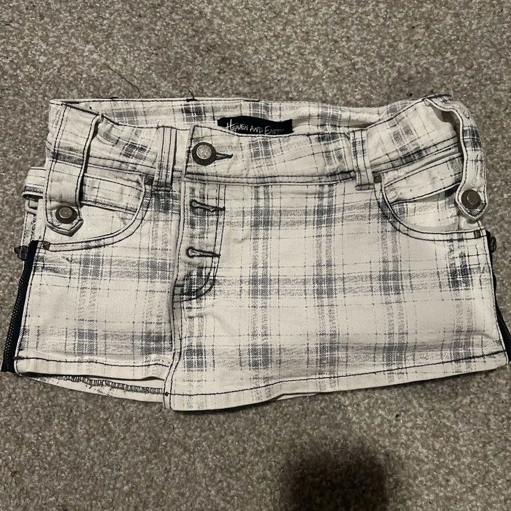 Plaid denim mini skirt